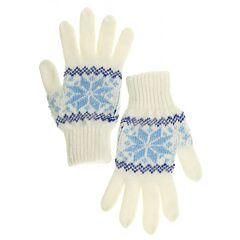 Light Blue and White Star Wool Women's Gloves in Size 17-18