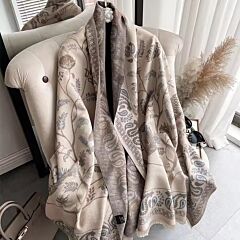 Double Sided Beige Tone Scarf Florals and Paisleys