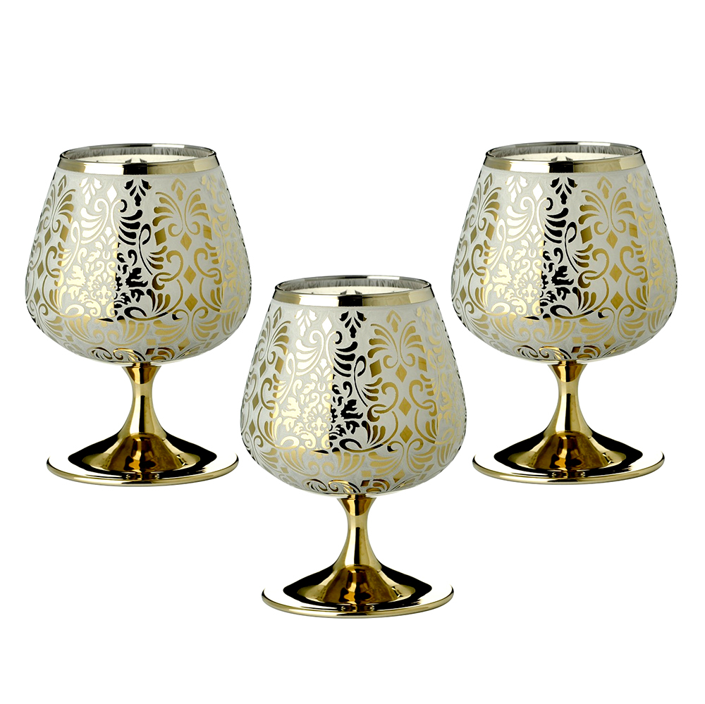 Brandy Glasses Set of 3 Gold-Plated Cognac Snifters 'Platinum Liberty' 