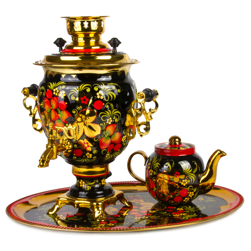 Russian Samovar Electric Kettle Tea Teapot Painted Khokhloma  Alice red 